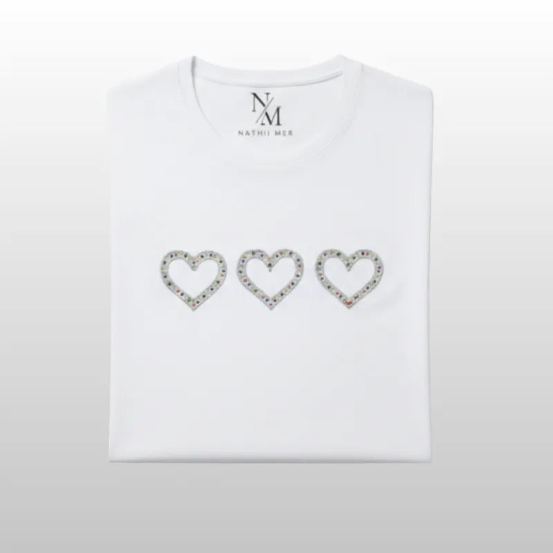 Camiseta Corazones Brillantes Blanca