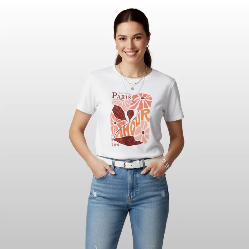 Camiseta Paris Amour Floral Blanca