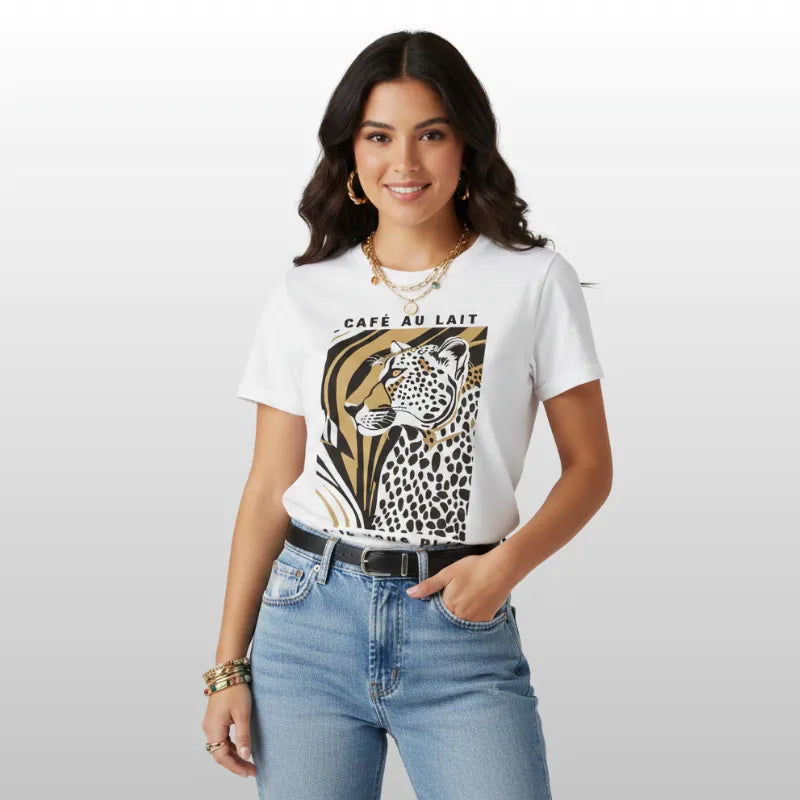 Camiseta Blanca Leopardo Café au Lait