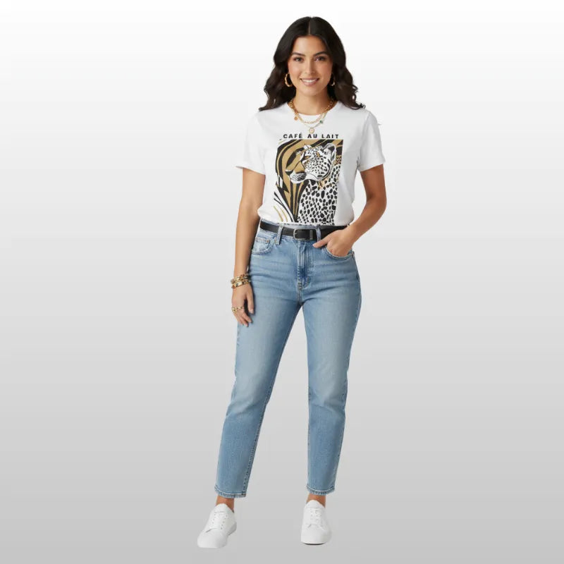 Camiseta Blanca Leopardo Café au Lait